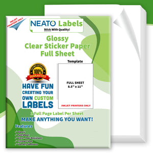 Blank Crystal Clear Transparent Sticker Paper - Glossy - Full-Sheet Labels - 8 1/2" x 11" -  Compatible with Inkjet Printers, and All Cutting Machines