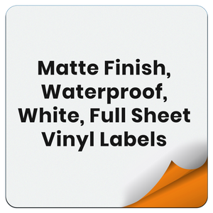 Printable Matte Vinyl Sticker Paper – Waterproof – White – Blank Full Sheet Labels - 8 1/2" x 11" – Compatible with Inkjet and Laser Printers and All Cutting Machines