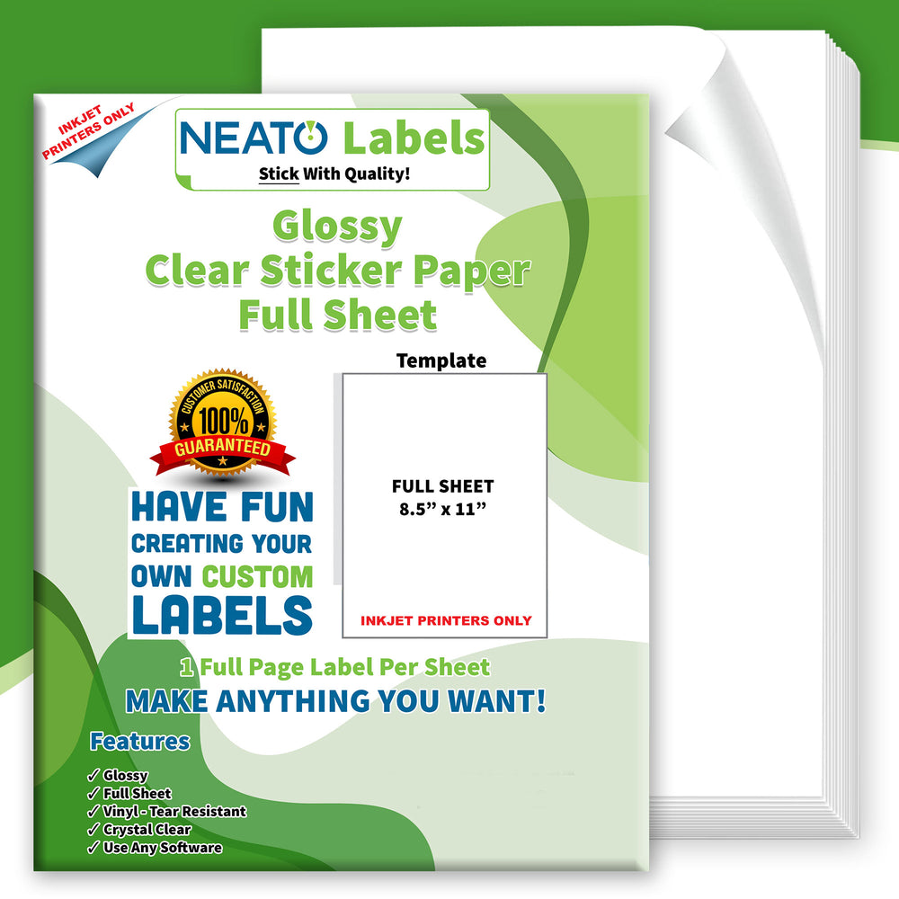 Blank Crystal Clear Transparent Sticker Paper - Glossy - Full-Sheet Labels - 8 1/2" x 11" -  Compatible with Inkjet Printers, and All Cutting Machines