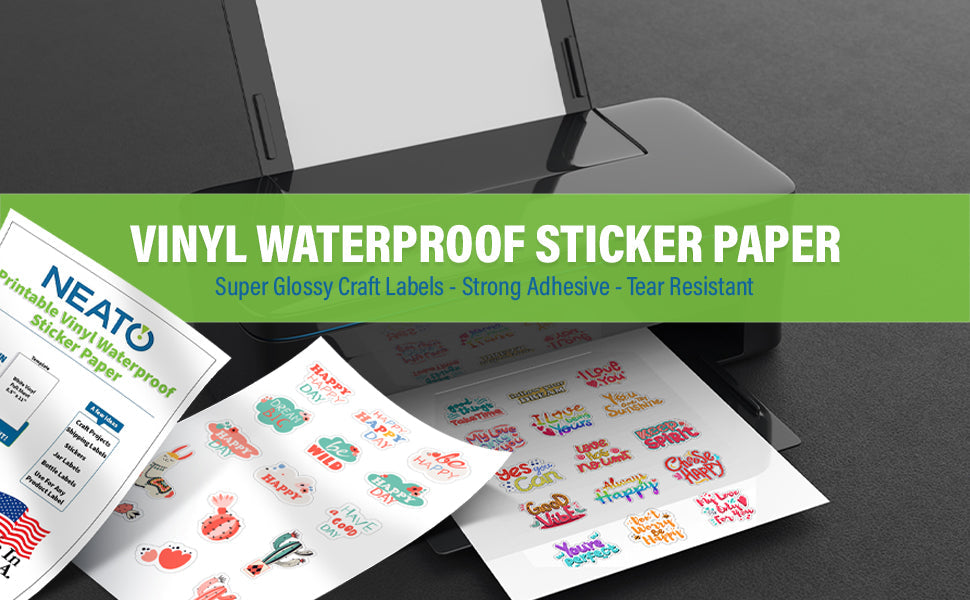 Neato Blank Full Sheet Labels - White - Vinyl Printable Sticker Paper - Glossy - Water Resistant - 10 Sheets - Online Design Label