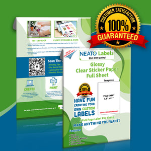 Blank Crystal Clear Transparent Sticker Paper - Glossy - Full-Sheet Labels - 8 1/2" x 11" -  Compatible with Inkjet Printers, and All Cutting Machines