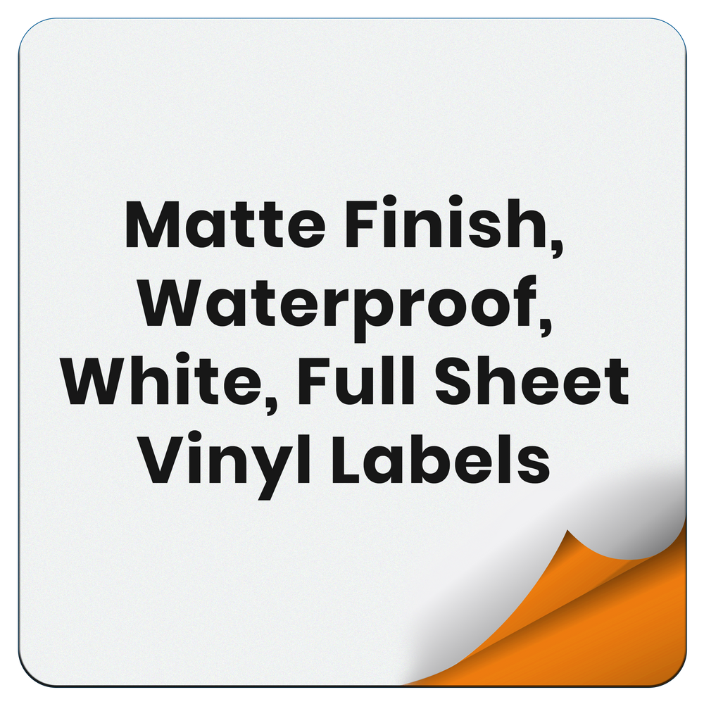 Printable Matte Vinyl Sticker Paper – Waterproof – White – Blank Full Sheet Labels - 8 1/2" x 11" – Compatible with Inkjet and Laser Printers and All Cutting Machines