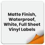 Printable Matte Vinyl Sticker Paper – Waterproof – White – Blank Full Sheet Labels - 8 1/2" x 11" – Compatible with Inkjet and Laser Printers and All Cutting Machines