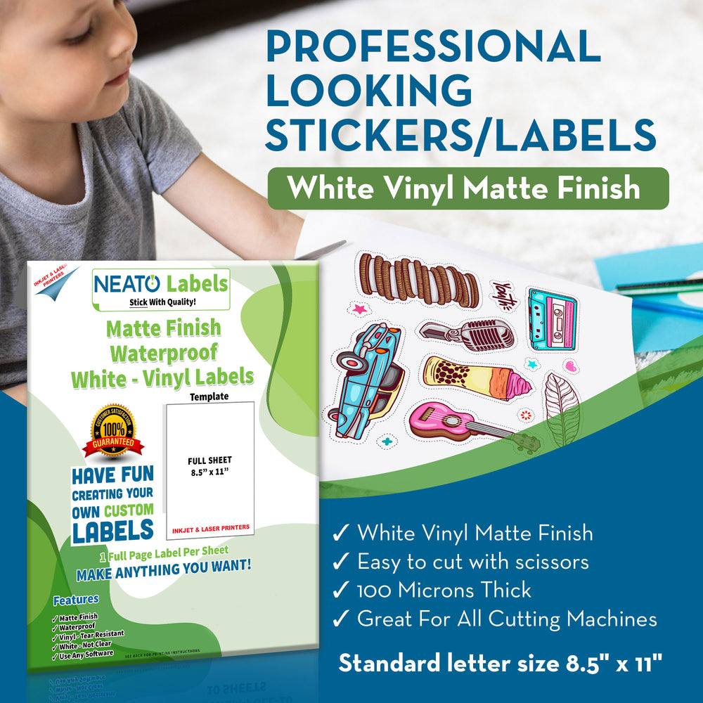 Printable Matte Vinyl Sticker Paper – Waterproof – Full Sheet