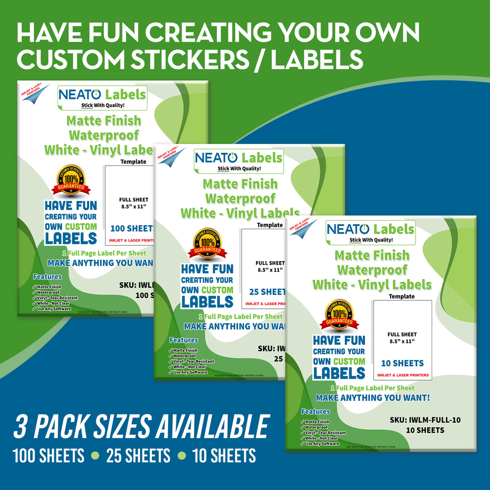 
                
                    Load image into Gallery viewer, Printable Matte Vinyl Sticker Paper – Waterproof – White – Blank Full Sheet Labels - 8 1/2&amp;quot; x 11&amp;quot; – Compatible with Inkjet and Laser Printers and All Cutting Machines
                
            