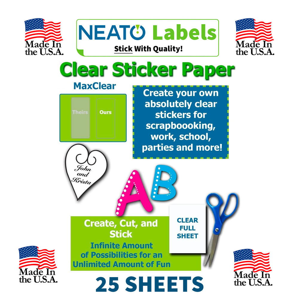 Blank Crystal Clear Labels - Full Sheet - 8 1/2" x 11" - Works with Laser & Inkjet Printers and all cutting machines - Made In USA