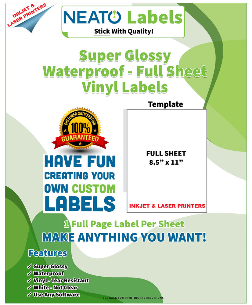 Printable Vinyl Glossy Sticker Paper for Inkjet Printer 100 Sheets