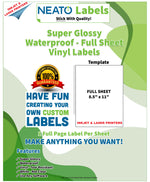 Super Glossy White Vinyl Sticker Paper – Waterproof – Blank Full Sheet Labels - 8 1/2" x 11" – Compatible with Inkjet and Laser Printers and All Cutting Machines – Perfect for Custom Labels and Crafts