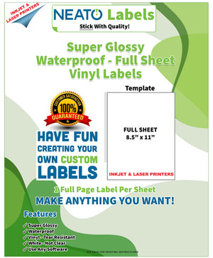 Super Glossy White Vinyl Sticker Paper, Waterproof, Full Sheet Labels –  Neato Labels