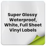 Super Glossy White Vinyl Sticker Paper – Waterproof – Blank Full Sheet Labels - 8 1/2" x 11" – Compatible with Inkjet and Laser Printers and All Cutting Machines – Perfect for Custom Labels and Crafts