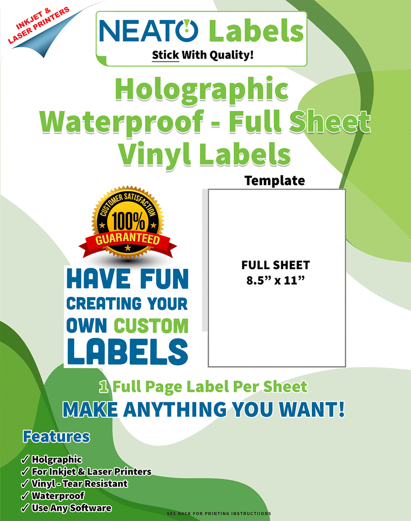 Holographic Self-Adhesive Vinyl Sticker Paper – Waterproof – Blank Ful ...