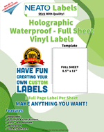 Holographic Self-Adhesive Vinyl Sticker Paper – Waterproof – Blank Full Sheet Labels - 8 1/2" x 11" – Compatible with Inkjet and Laser Printers and All Cutting Machines