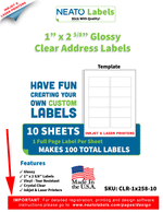 BLANK CRYSTAL CLEAR LABELS - 1" X 2 5/8" - WORKS WITH INKJET & LASER PRINTERS