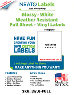 FOR LASER PRINTERS ONLY - NEATO Glossy Printable Vinyl Sticker Paper - White - 8.5" X 11" Blank Custom Sticker Sheet - Weather Resistant - Tear Free