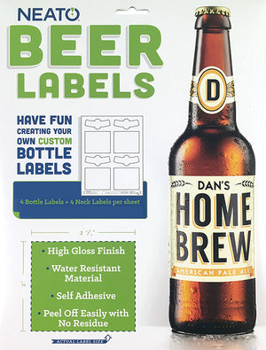 Blank Beer Labels - WHITE, GLOSSY - WATER RESISTANT - FOR INKJET AND LASER PRINTERS - Neato Labels