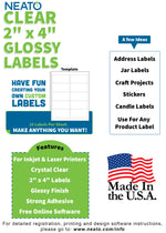 BLANK CRYSTAL CLEAR LABELS - 2" X 4" - WORKS WITH INKJET & LASER PRINTERS