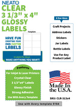 BLANK CRYSTAL CLEAR LABELS - 3 1/3" X 4" - WORKS WITH INKJET & LASER PRINTERS